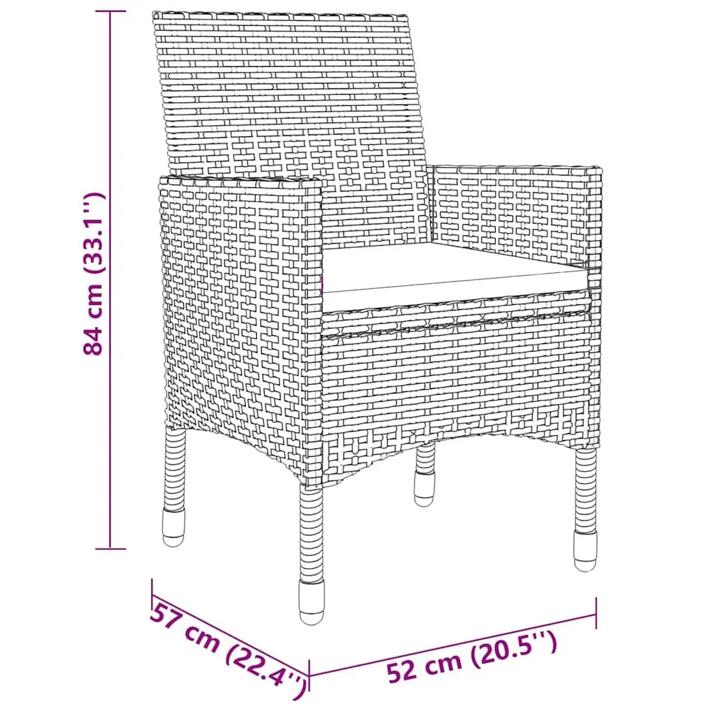 Garden Dining Set PE Rattan Powder-coated Steel 3 Piece Brown Outdoor Patio Furniture