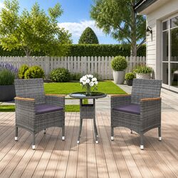 Premium 3 Piece Grey Rattan Garden Dining Set