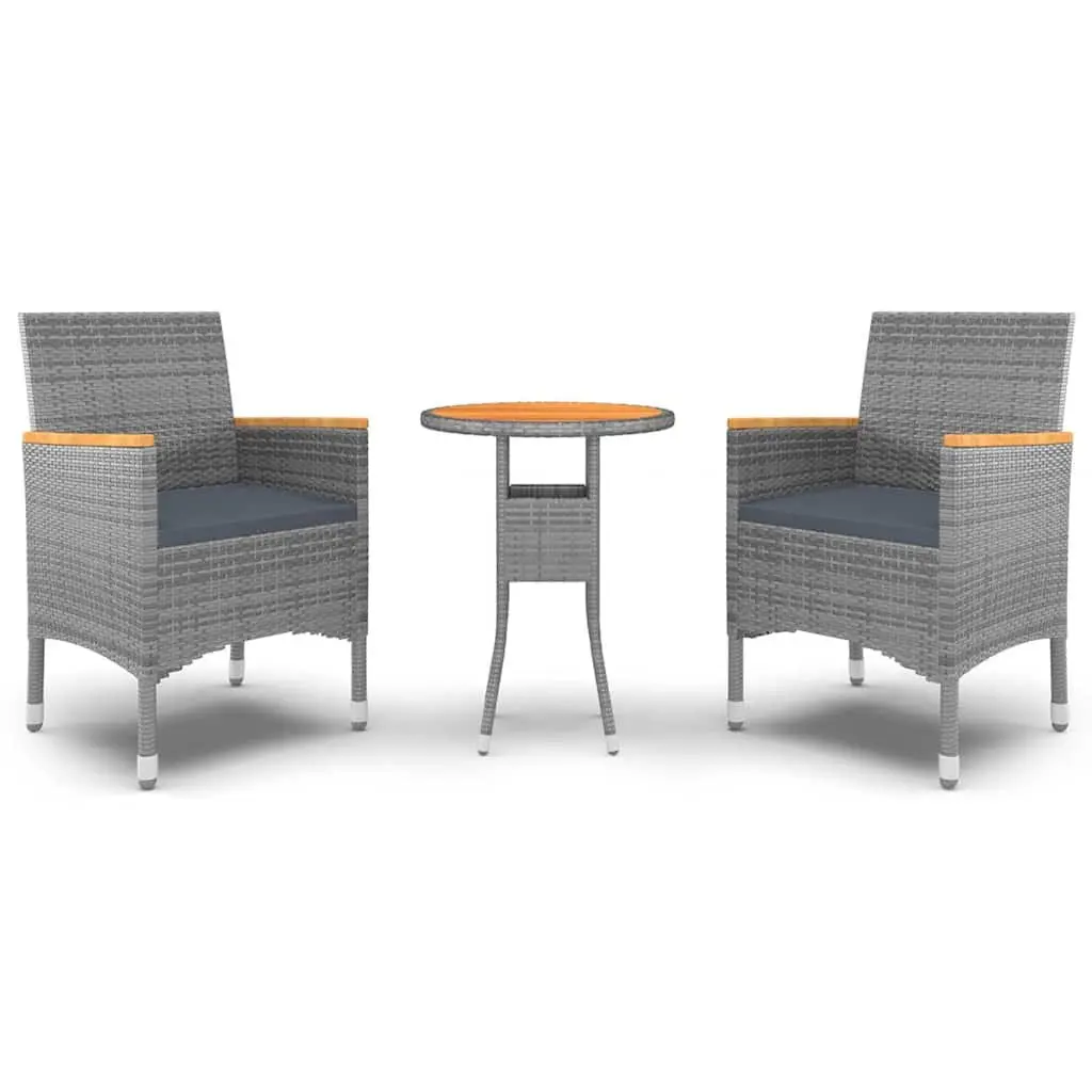 Garden Dining Set Steel PE Rattan 3 Piece Outdoor Patio Furniture Table Chairs Grey