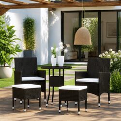 5 Piece Black Poly Rattan Garden Lounge Set