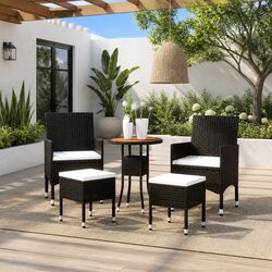 Durable 5 Piece Black Rattan Garden Lounge Set