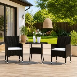 Stylish 3 Piece Poly Rattan Outdoor Dining Set
