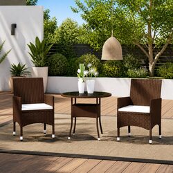Premium 3 Piece Garden Dining Set Outdoor Brown