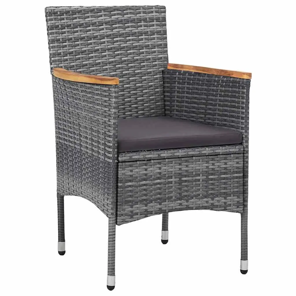 Outdoor Dining Set Poly Rattan Steel Acacia Wood 3 Piece Grey