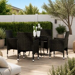 5-Piece Black Poly Rattan Garden Dining Set