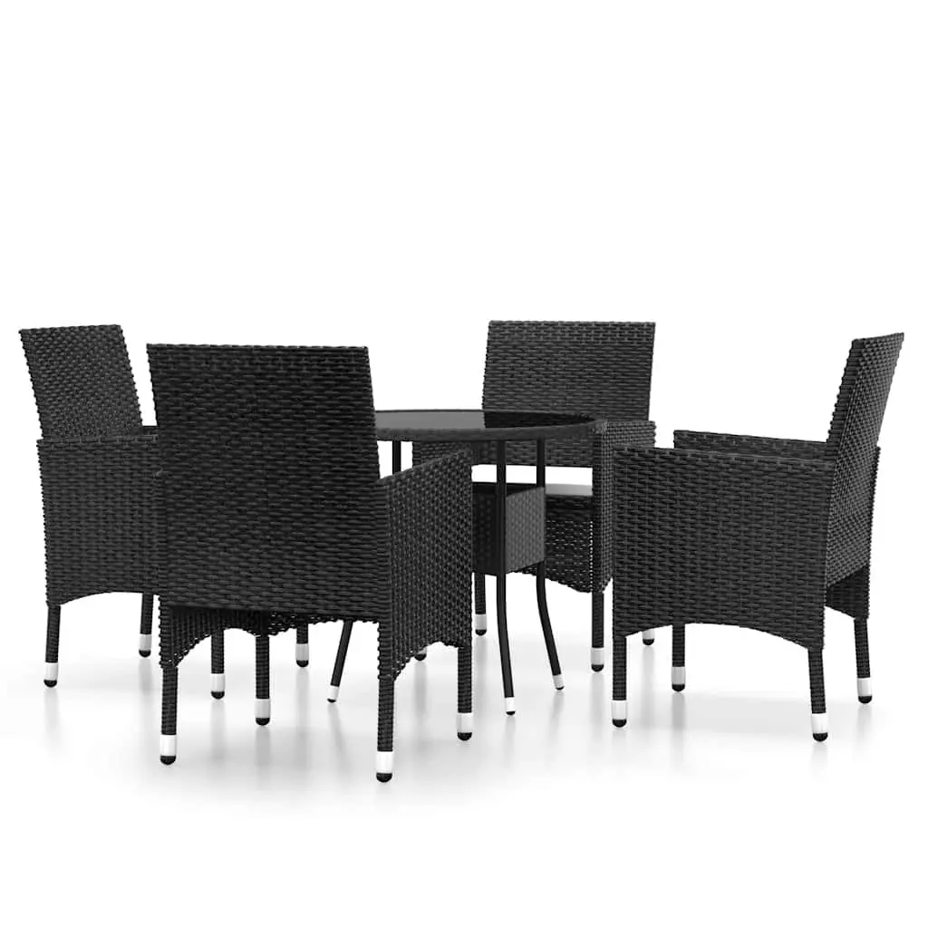 5-Piece Black Poly Rattan Garden Dining Set
