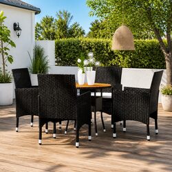 Sturdy 5 Piece Outdoor Dining Set in Black Poly Rattan