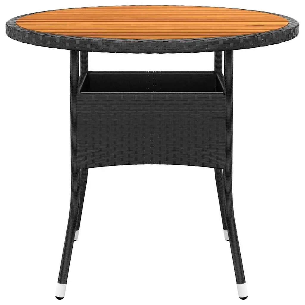 Garden Dining Set Poly Rattan Steel Frame Acacia Wood Table Black 5 Piece