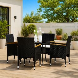 5-Piece Black Poly Rattan Garden Dining Set