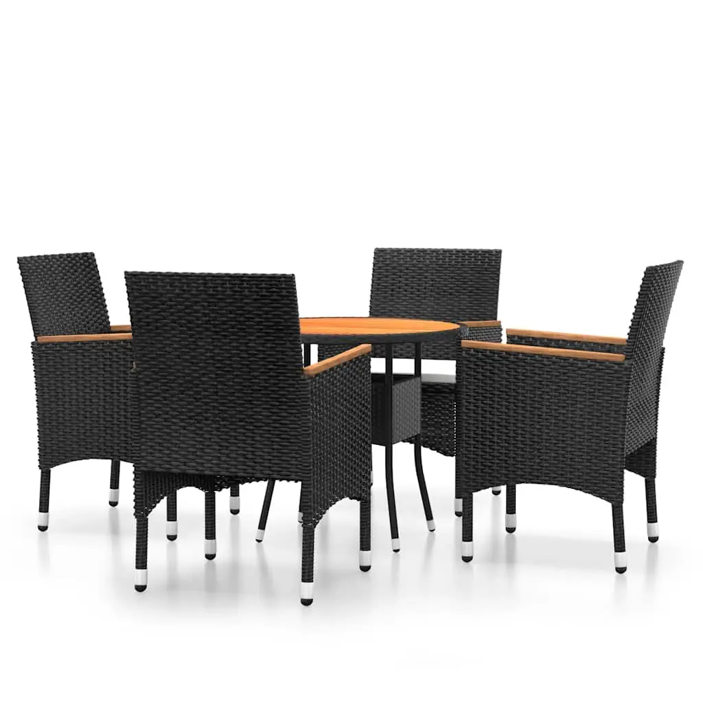 Garden Dining Set 5 Piece Outdoor Furniture Poly Rattan Steel Frame Acacia Wood