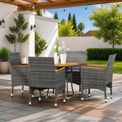 Sturdy 5 Piece Garden Dining Set with Rattan Grey Finish