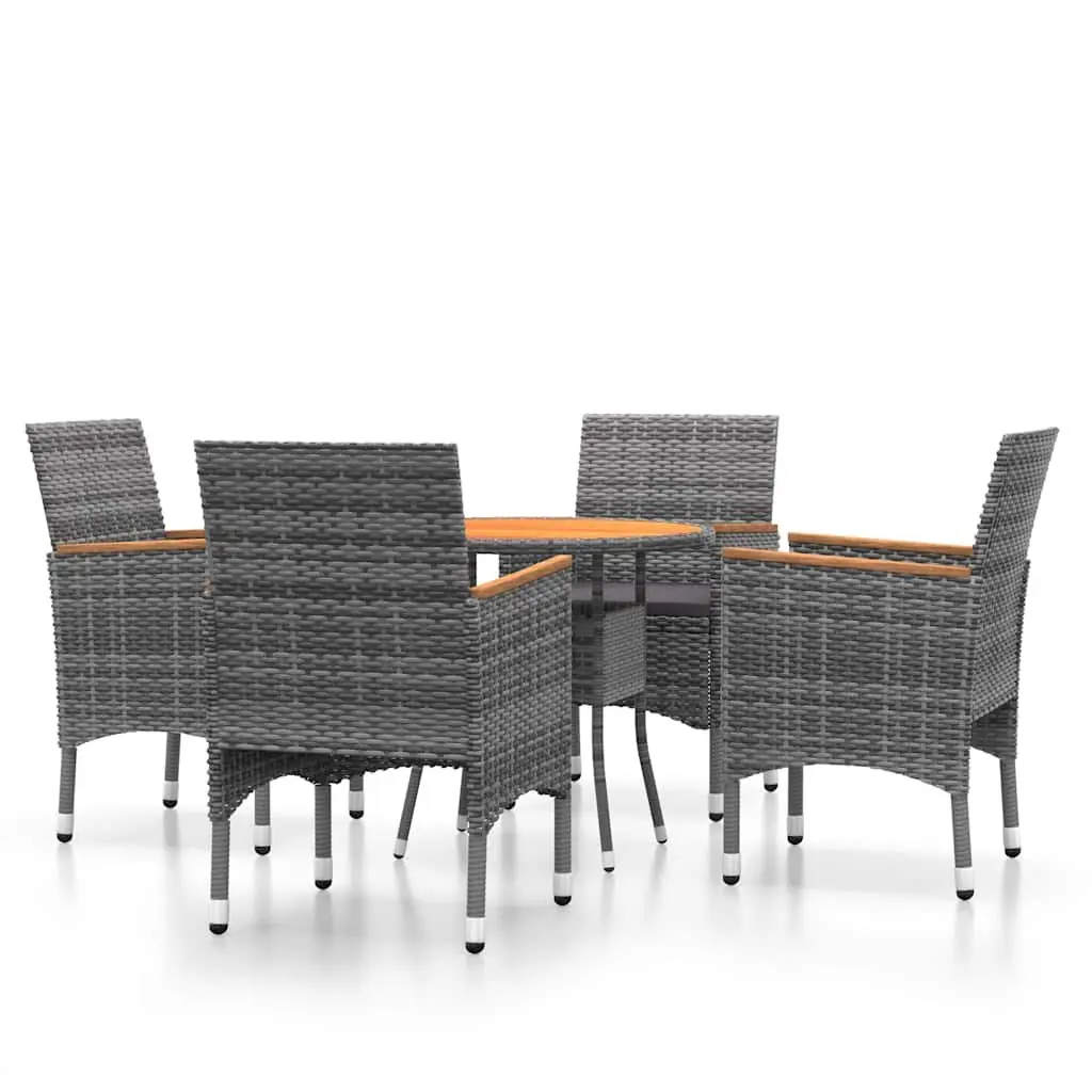 Outdoor Dining Set Poly Rattan 5 Piece Garden Furniture Grey Patio Table Chairs