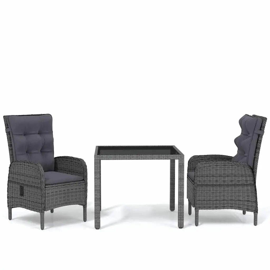 3 Piece Garden Dining Set Steel PE Rattan Grey Outdoor Patio Furniture