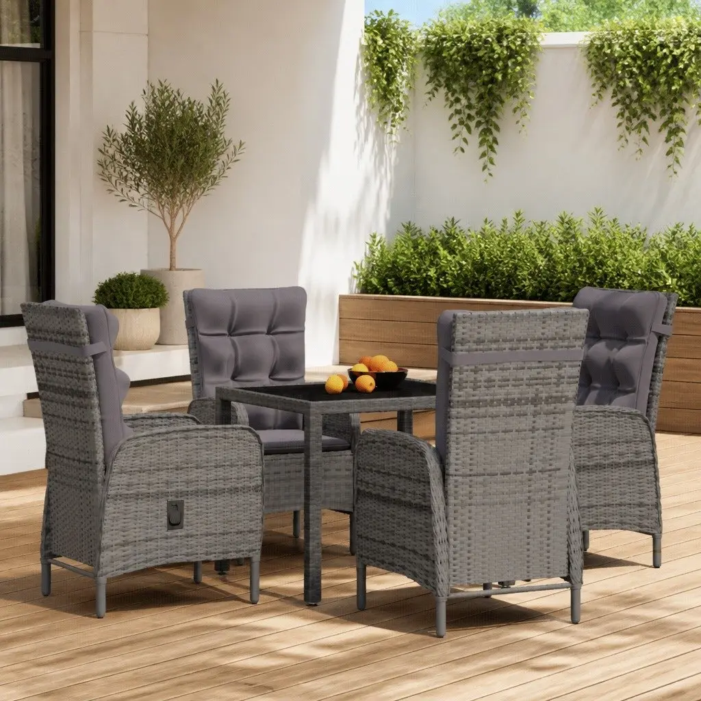 5-Piece Grey Poly Rattan Garden Dining Set