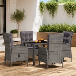 5-Piece Grey Poly Rattan Garden Dining Set
