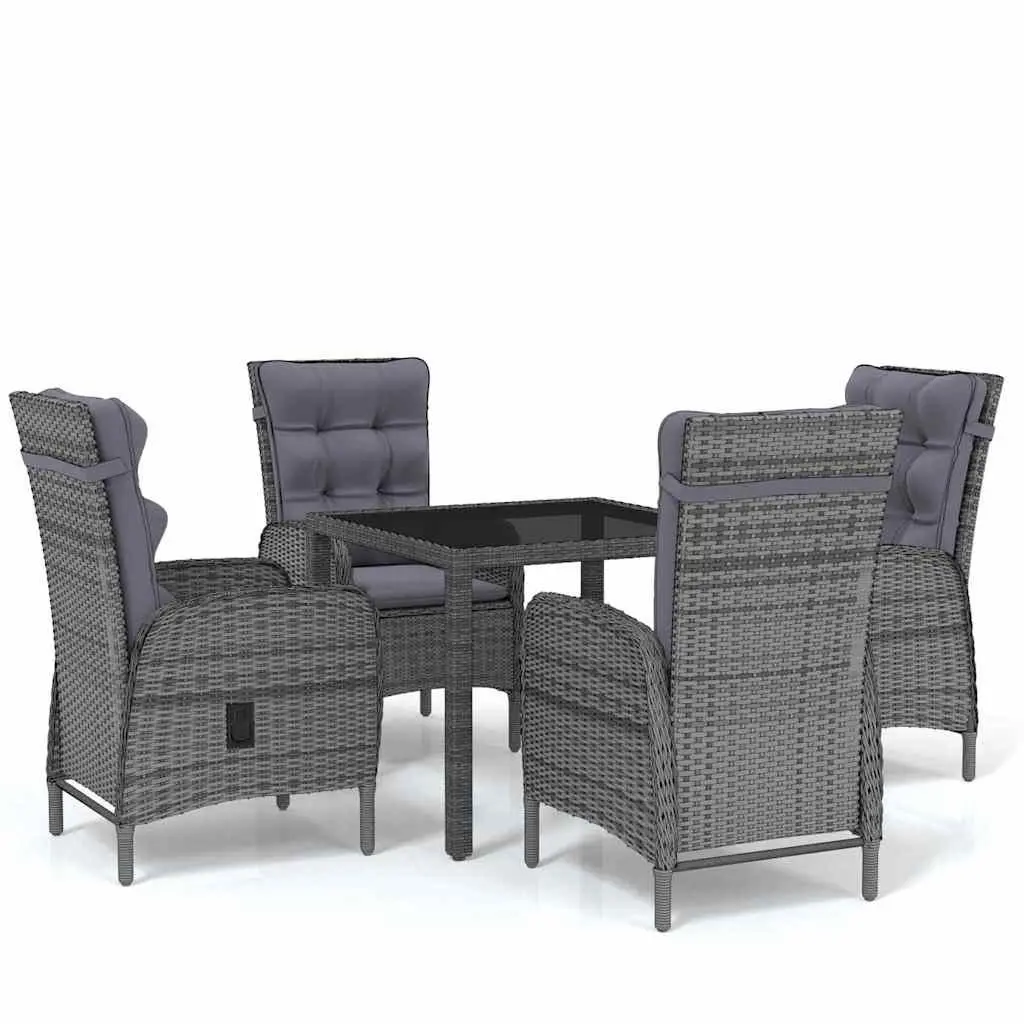 5-Piece Grey Poly Rattan Garden Dining Set