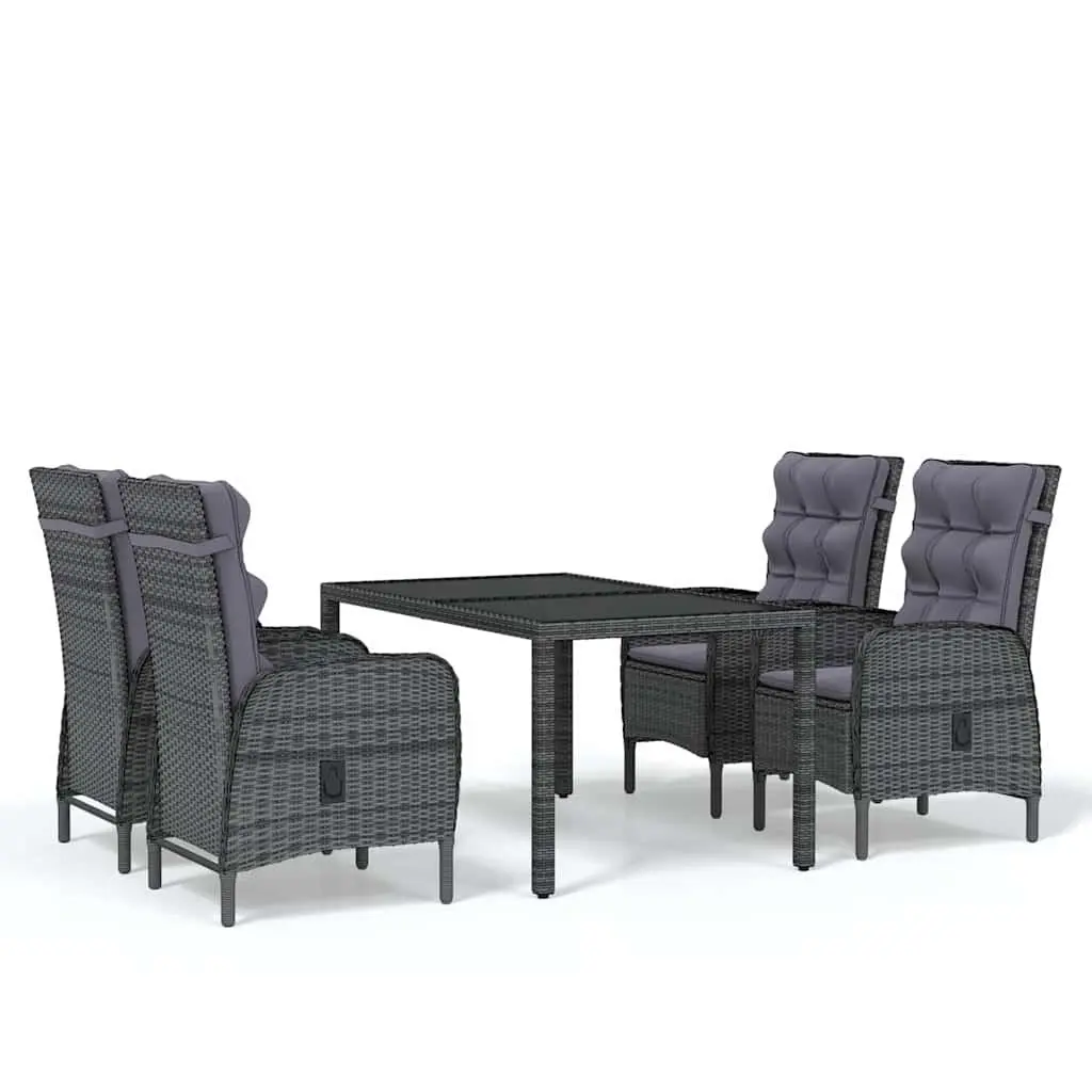 5 Piece Grey Garden Dining Set with Rattan Chairs