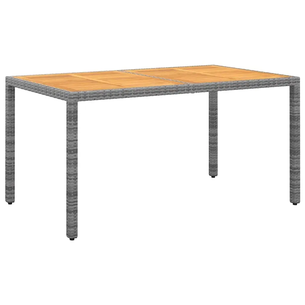 5 Piece Garden Dining Set Steel Frame Grey PE Rattan Solid Acacia Wood Tabletop