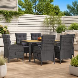 7 Piece Grey Poly Rattan Garden Dining Set for Outdoors