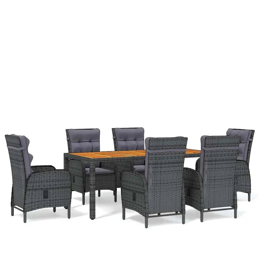 Garden Dining Set 7 Piece Outdoor Furniture Steel PE Rattan Grey Acacia Wood