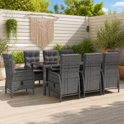 9-Piece Outdoor Dining Set with Reclining Chairs and Glass Table