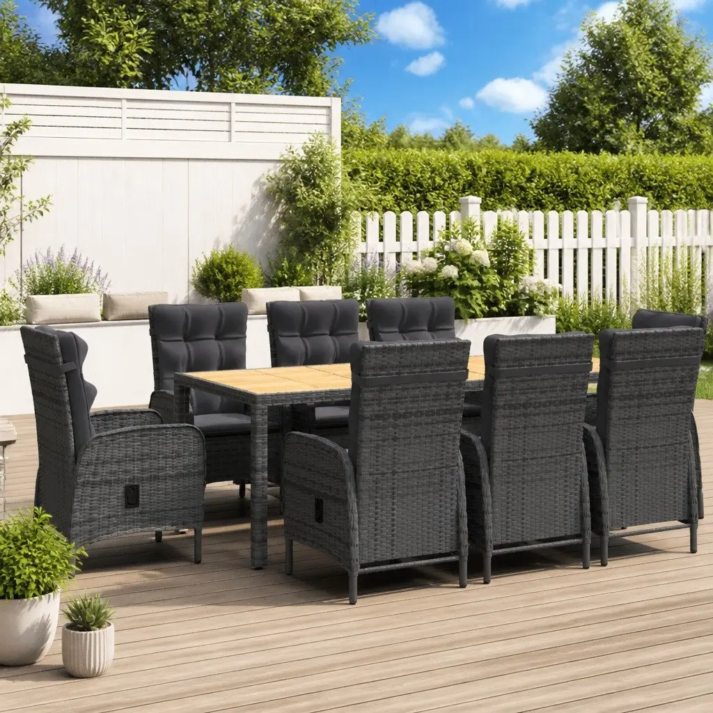 9-Piece Garden Dining Set with Grey Poly Rattan