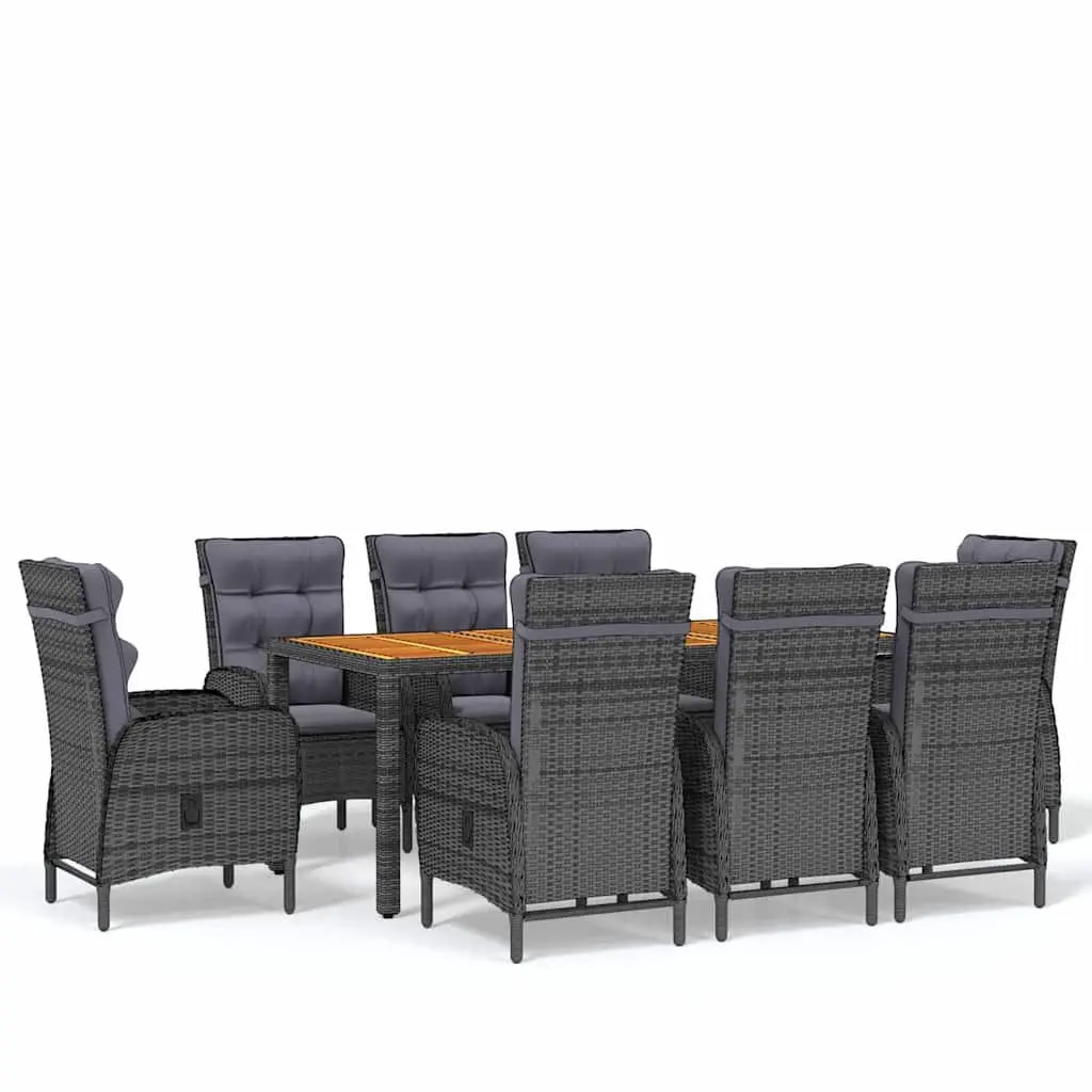 9-Piece Garden Dining Set with Grey Poly Rattan