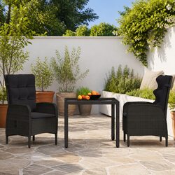 Black Poly Rattan 3-Piece Garden Dining Set
