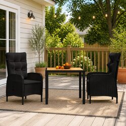 Durable 3 Piece Black Garden Dining Set with Acacia Table