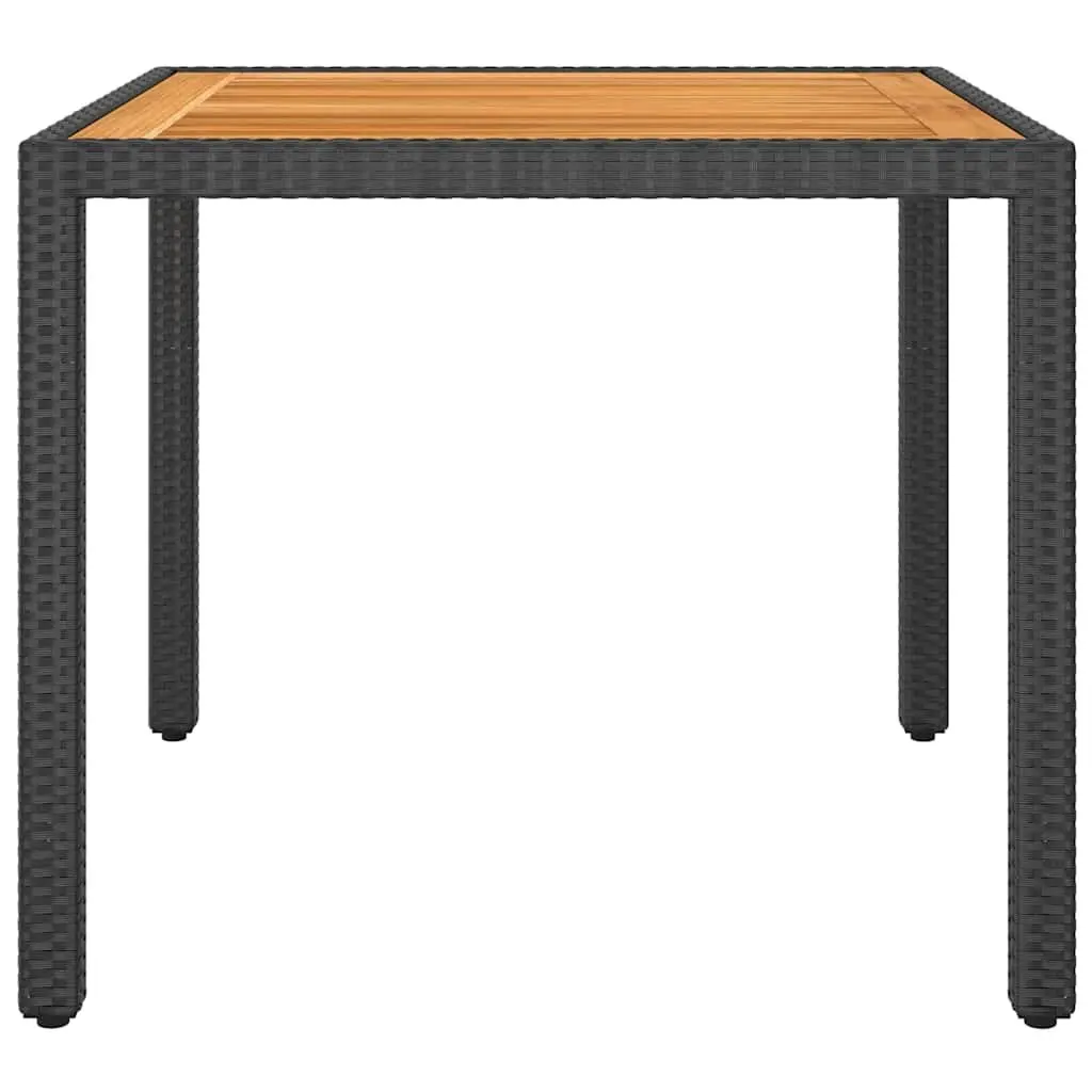 3 Piece Black Garden Dining Set with Acacia Table