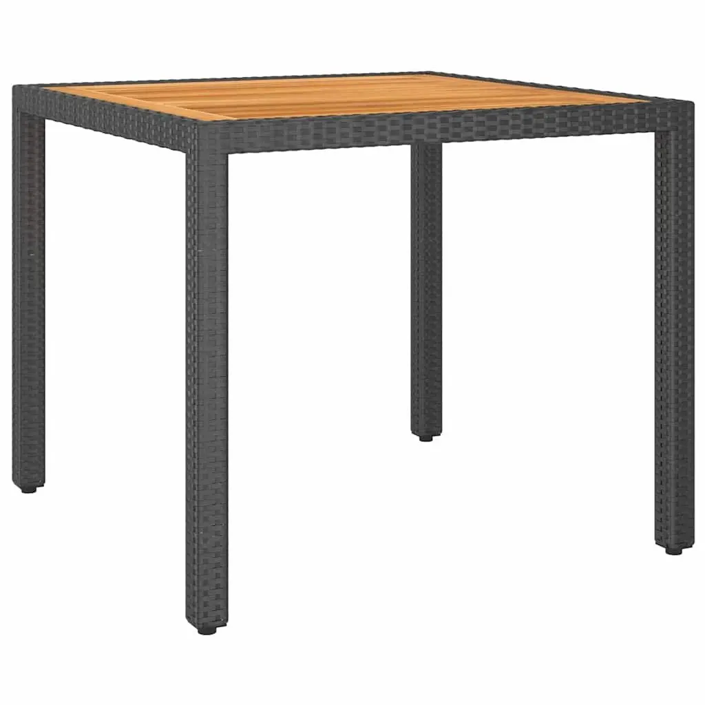 3 Piece Black Garden Dining Set with Acacia Table