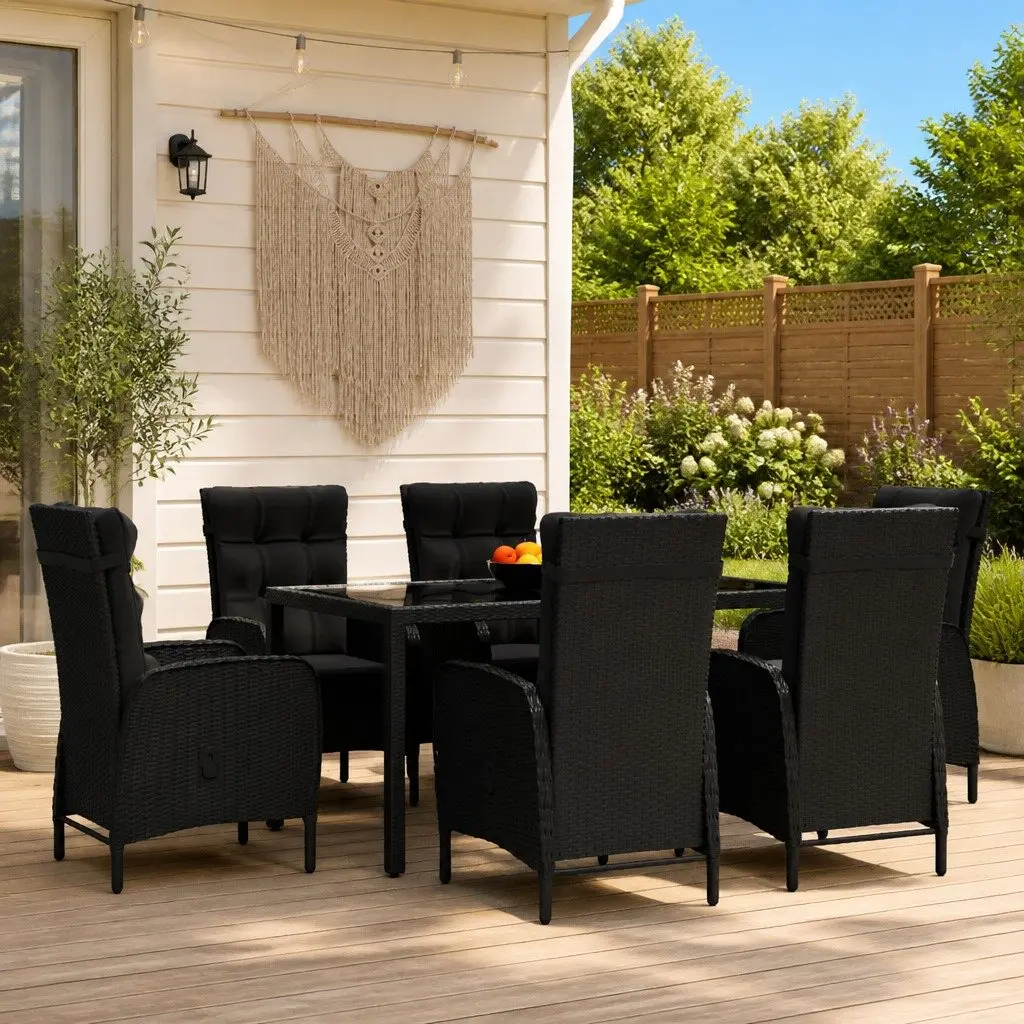 7 Piece Garden Dining Set with Poly Rattan