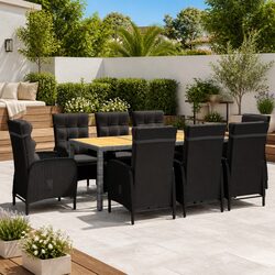 Sturdy 9 Piece Outdoor Dining Set with Rattan Chairs