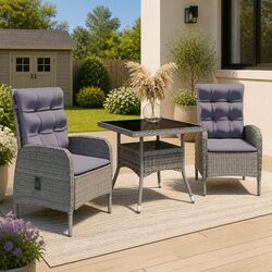 Stylish 3 Piece Garden Dining Set with Grey Rattan