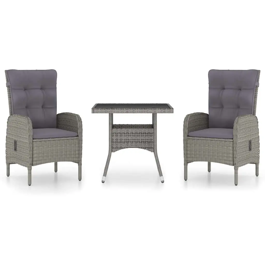 3 Piece Garden Dining Set with Grey Rattan