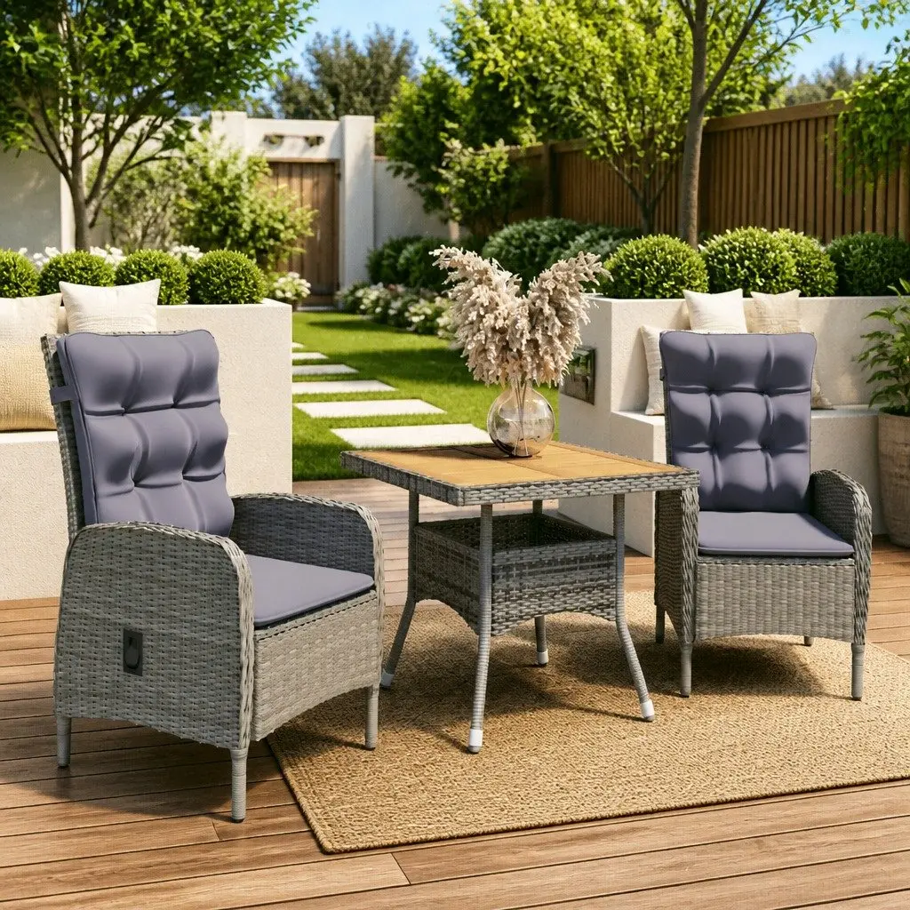 3 Piece Grey Garden Dining Set for Outdoors