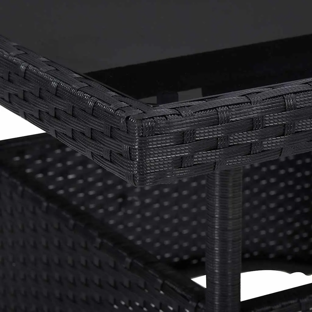 Outdoor Dining Set Poly Rattan Glass Table Chairs Black 3 Piece