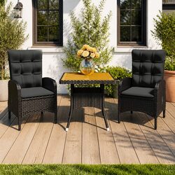 3 Piece Garden Dining Set with Poly Rattan and Acacia Wood