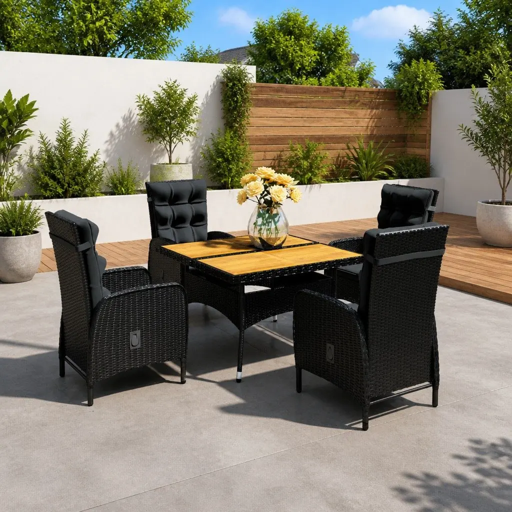 5 Piece Black Outdoor Garden Dining Set