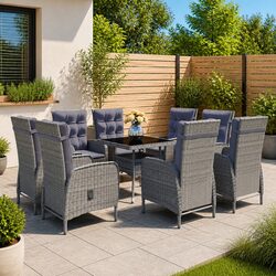 Durable 9 Piece Grey PE Rattan Garden Dining Set