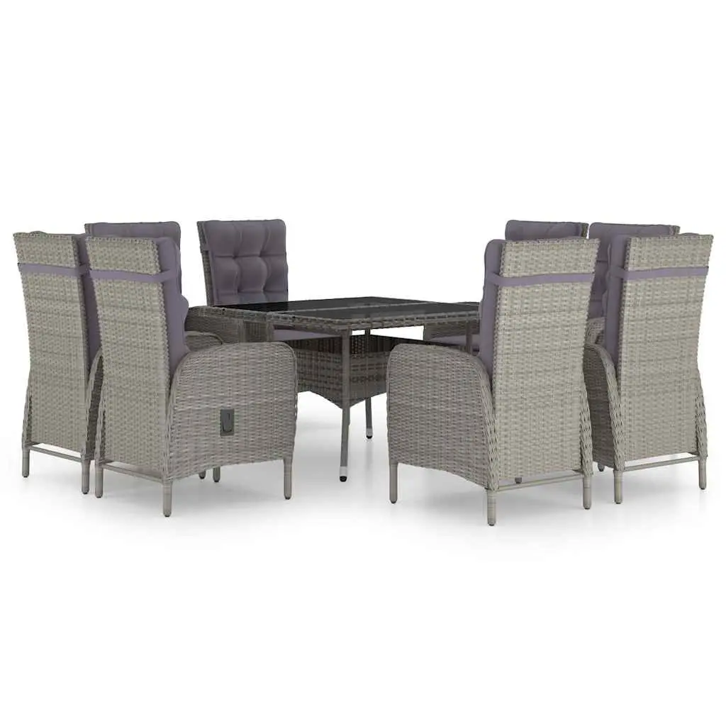 9 Piece Grey PE Rattan Garden Dining Set