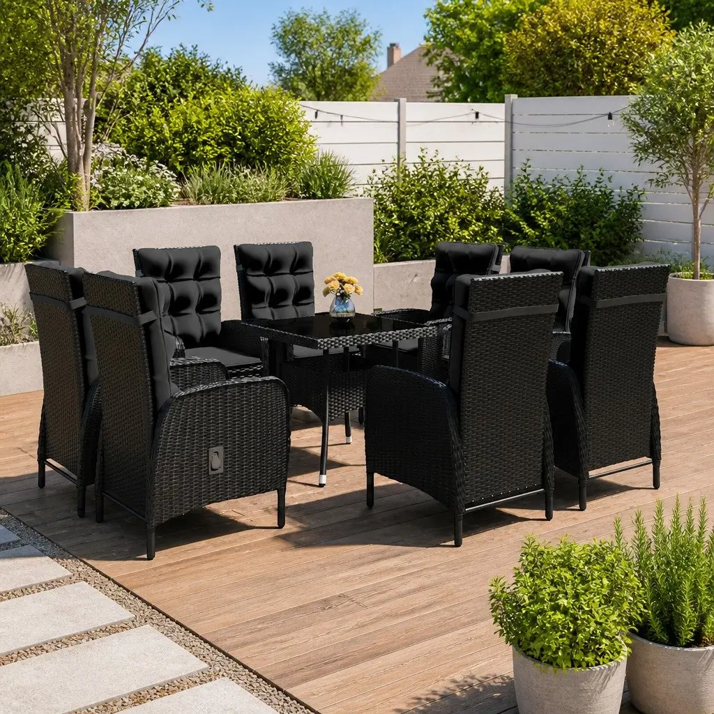 9 Piece Black Outdoor Dining Set for Patios