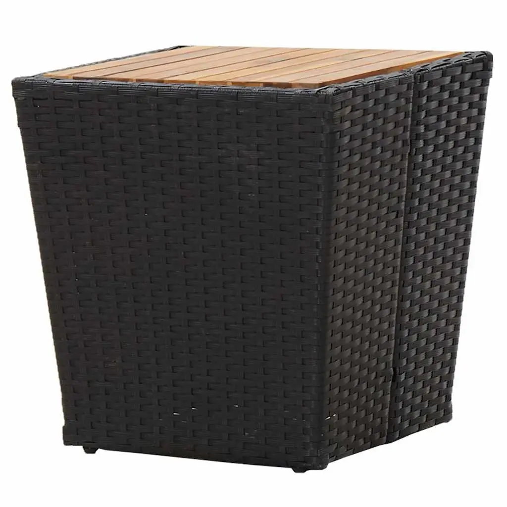 Garden Bistro Set Poly Rattan Acacia Wood 3 Piece Outdoor Furniture Black