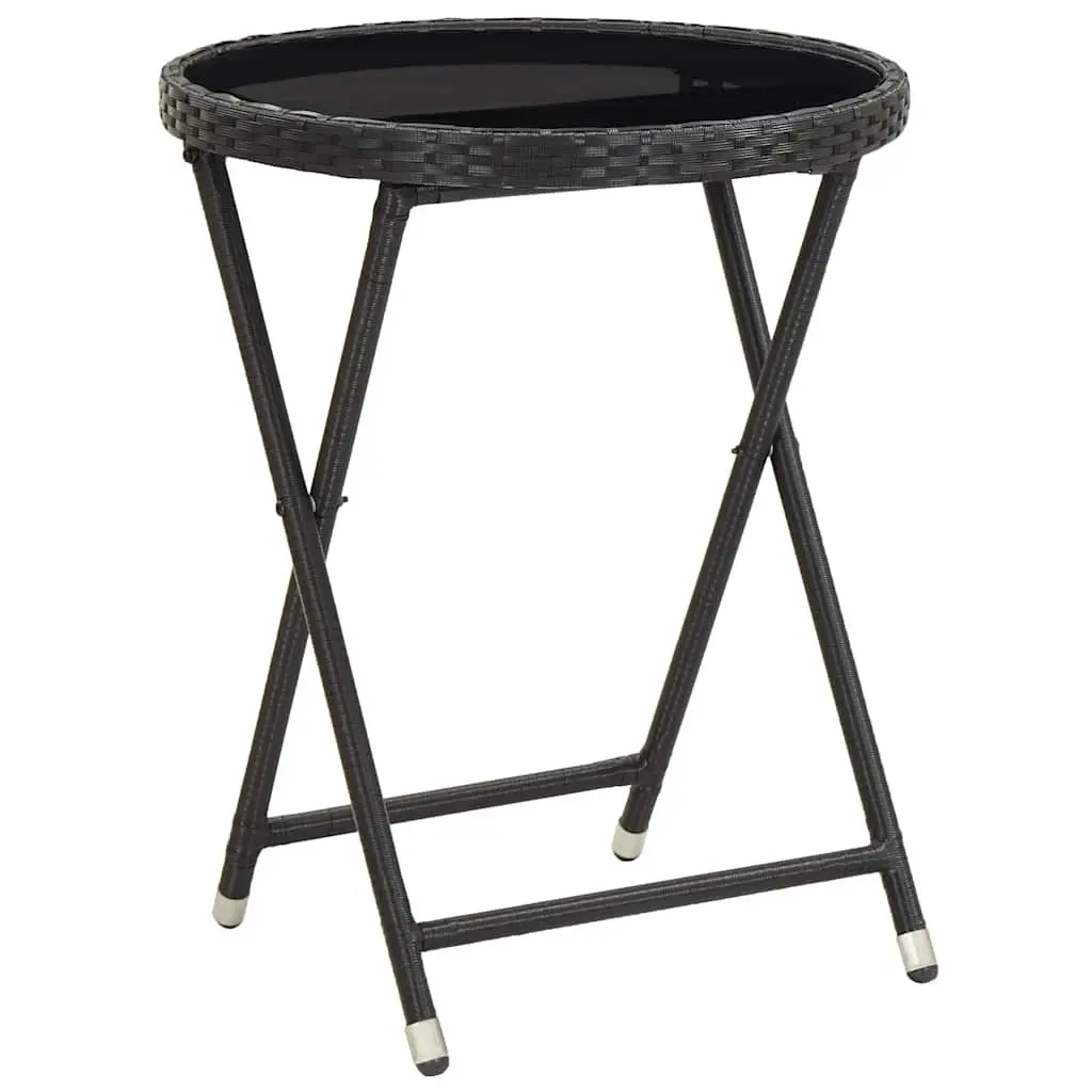 Bistro Set Powder-coated Steel PE Rattan Glass Top 3 Piece Outdoor Furniture Black