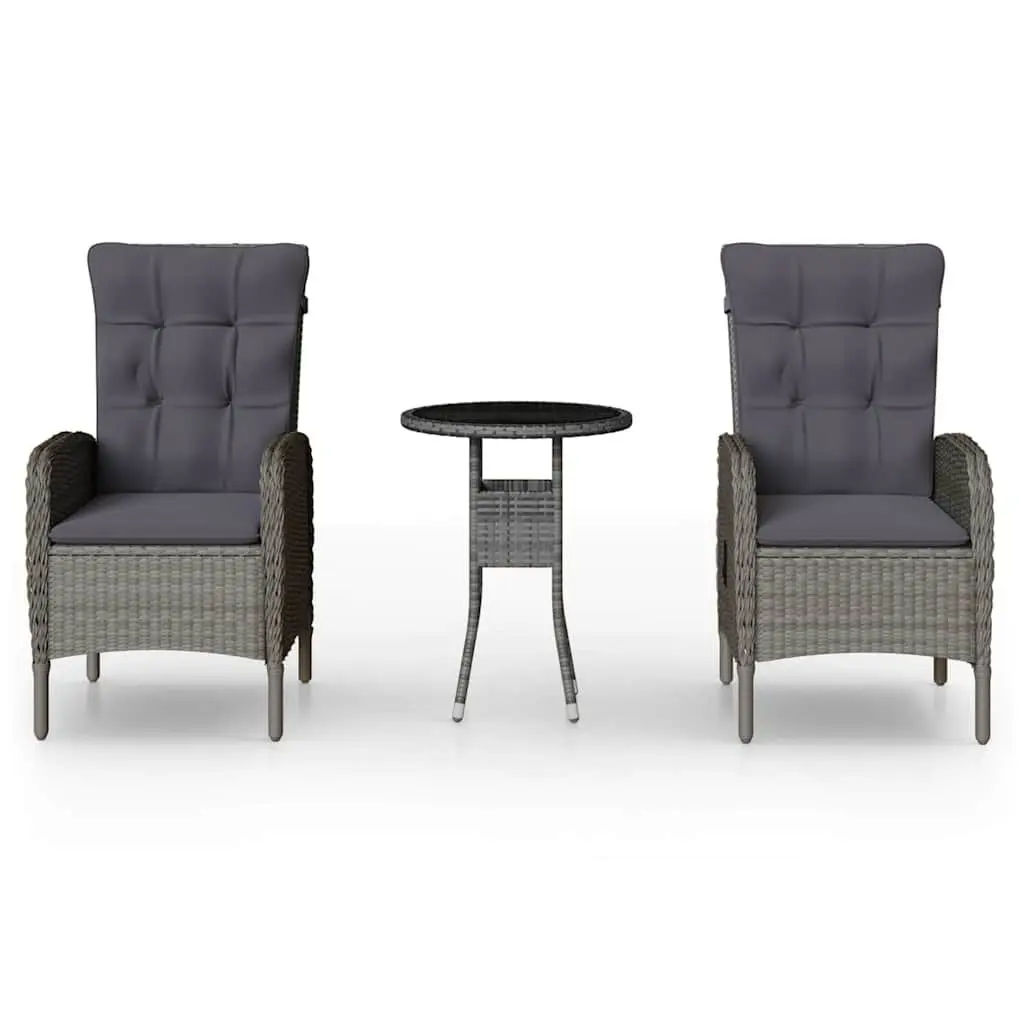 3 Piece Garden Bistro Set with Grey Chairs and Table