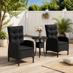 Durable 3 Piece Black Poly Rattan Bistro Set for Outdoors