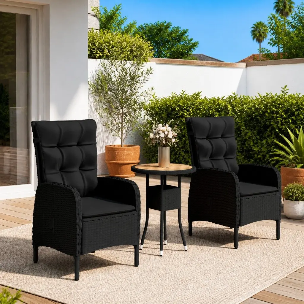 3 Piece Garden Bistro Set with Poly Rattan Chairs