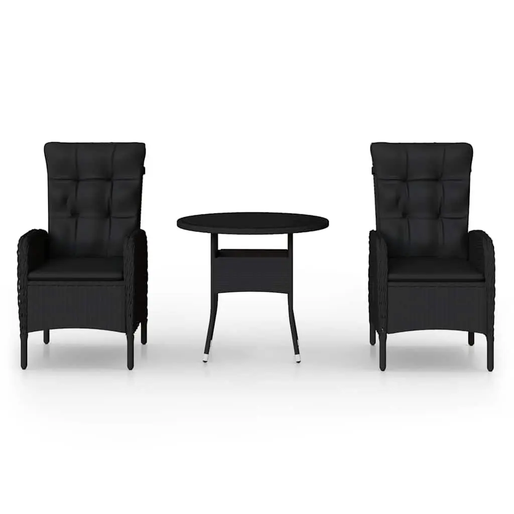 3 Piece Garden Bistro Set Poly Rattan Patio Outdoor Furniture Black Chairs Table