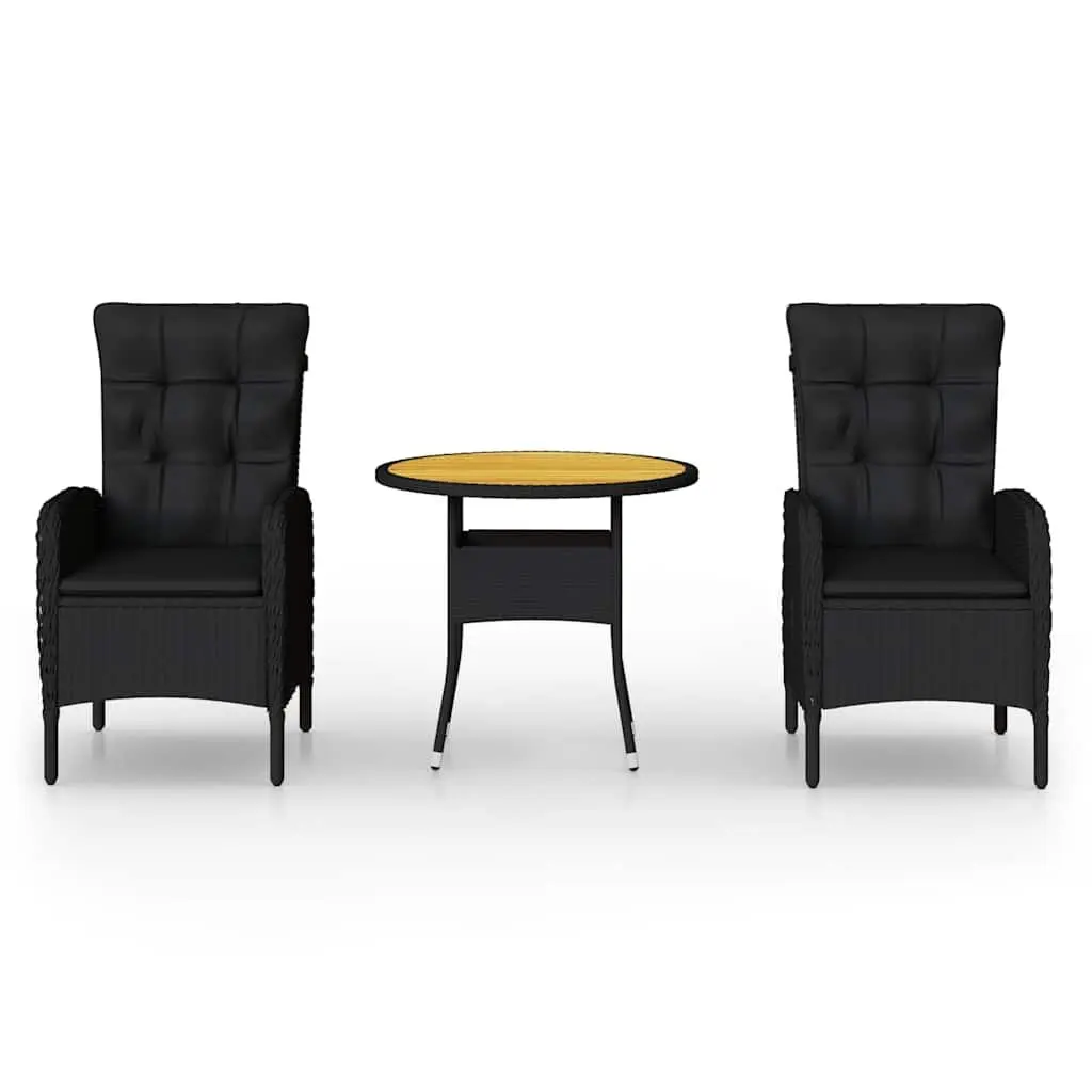 3 Piece Garden Bistro Set with Black Chairs