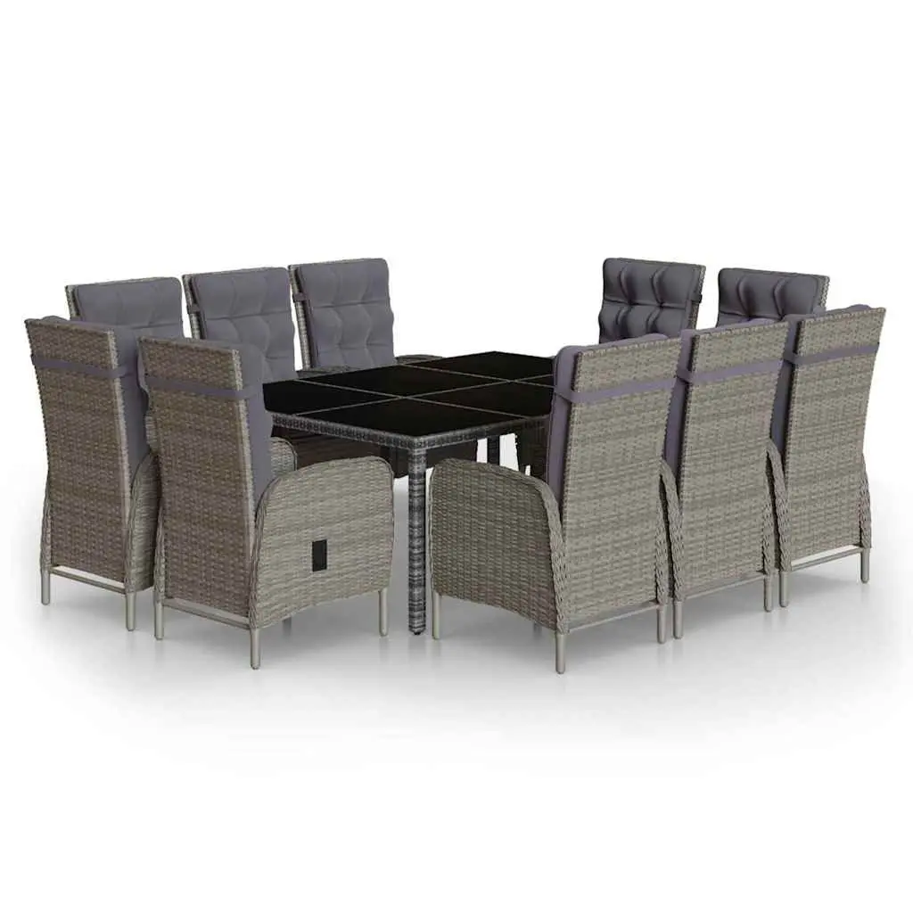 11 Piece Outdoor Garden Dining Set Poly Rattan Chairs Table Patio Furniture Grey